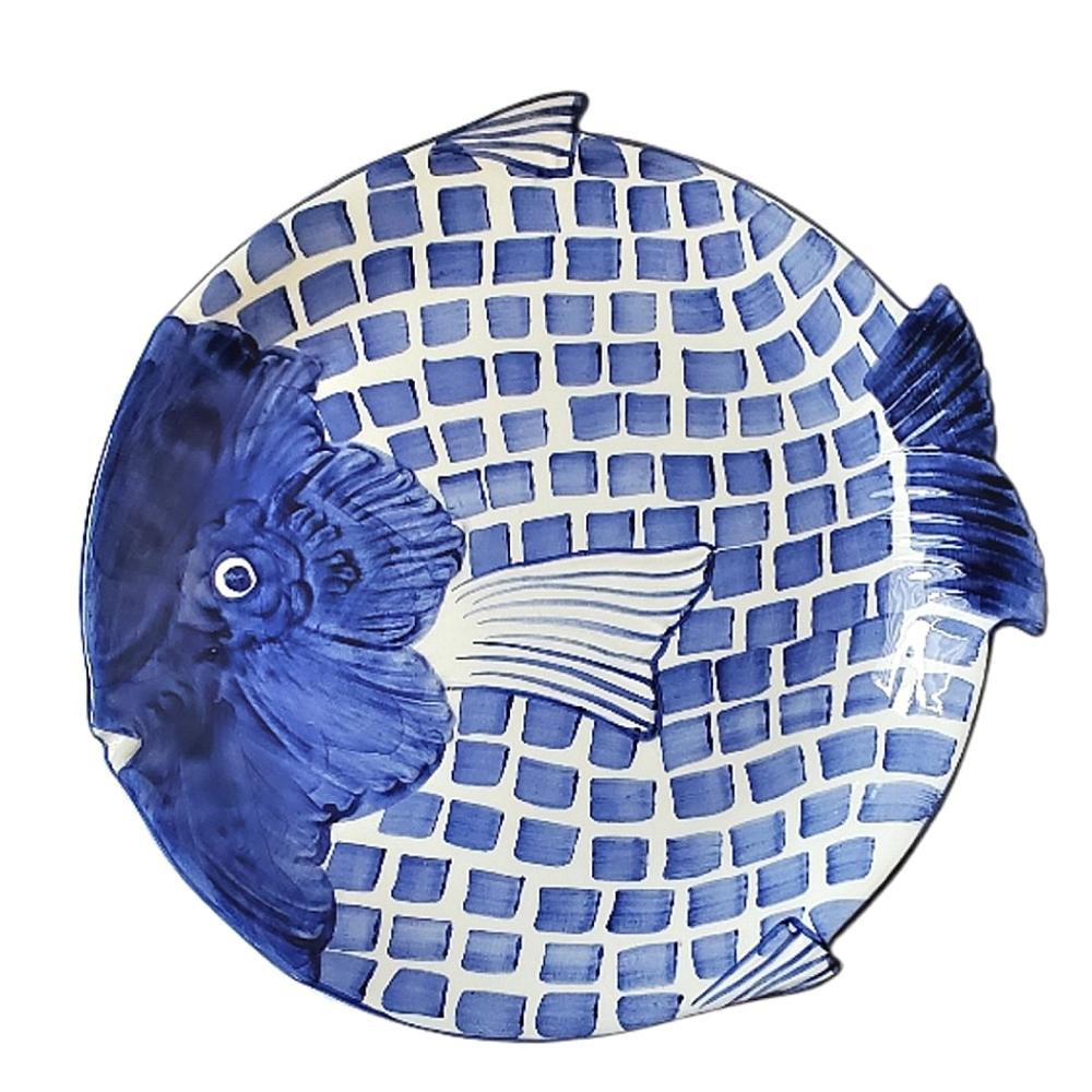 Zanolli Handpainted Blue White Fish Plate Made in Italy